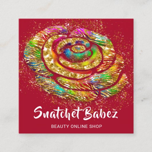Online Shop Red Rainbow Gold QR Code Logo Squash Quadratische Visitenkarte (Vorderseite)