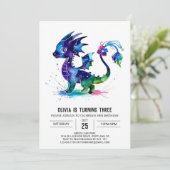 Online Simple Dragon Digital Girl Geburtstag Einladung (Stehend Vorderseite)