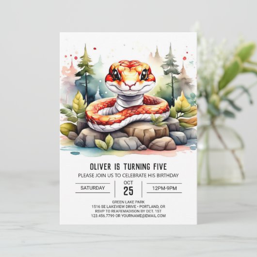 Online Snake Kindergeburtstag Party Einladung (Stehend Vorderseite)