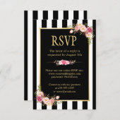 Online UAWG floral Gold Schwarz und Weiß Streifen RSVP Karte (Vorne/Hinten)