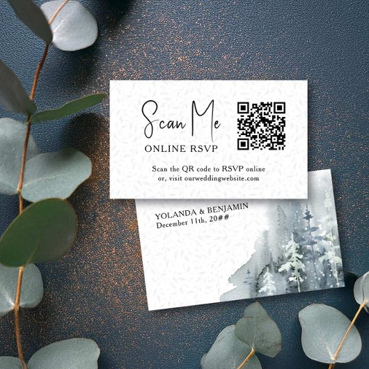 Online UAWG QR Code Snow Forest Winter Hochzeit Begleitkarte