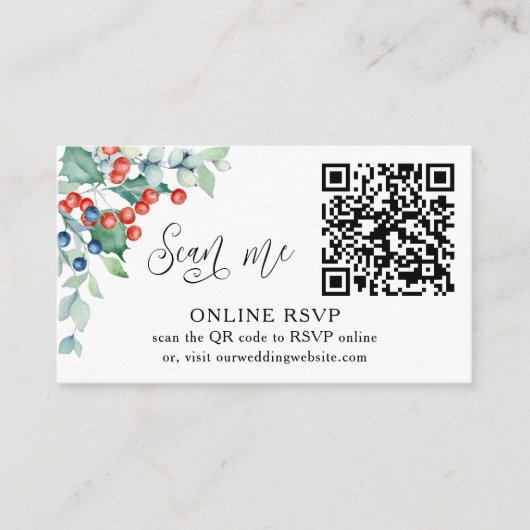 Online UAWG QR Code Winter Berries Wedding Website Begleitkarte (Vorderseite)