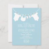 Online Virtual Baby Duschkabine blau Einladung (Vorderseite)