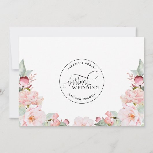 Online Virtual Wedding, Blush Pink Floral Save The Date (Rückseite)