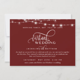 Online Virtual Wedding Burgundy Red, String Lights Save The Date