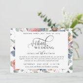 Online Virtual Wedding Dusty Blue und Blush Bloral Save The Date (Stehend Vorderseite)