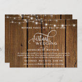 Online Virtual Wedding Rustic Wood, String Lights Save The Date (Vorne/Hinten)
