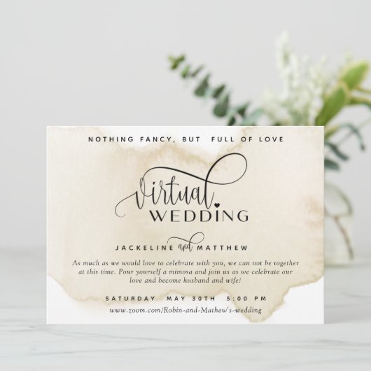 Online Virtual Wedding, Sandtan Wasserfarbe Save The Date (Stehend Vorderseite)