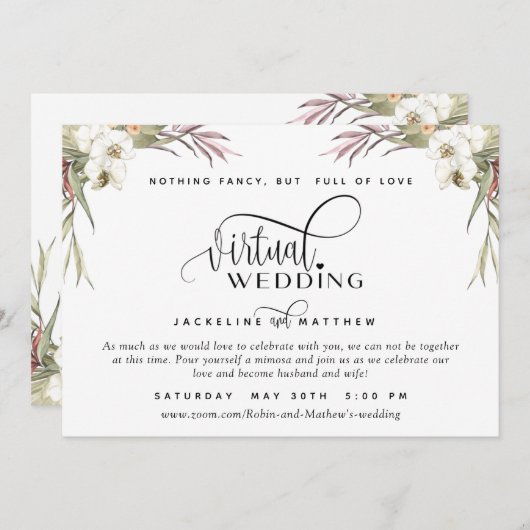 Online Virtual Wedding Tropical Palm Blätter flora Save The Date (Vorne/Hinten)