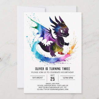 Online Watercolor Dragon Digital Boy Geburtstag Einladung