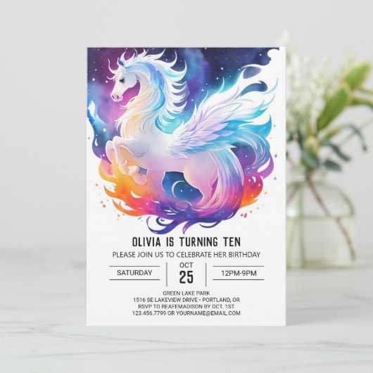 Online Watercolor Pony Birthday Einladung (Stehend Vorderseite)