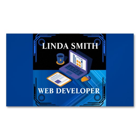 Online Web Developer Social Media Manager Blue Magnetische Visitenkarte (Vorderseite)