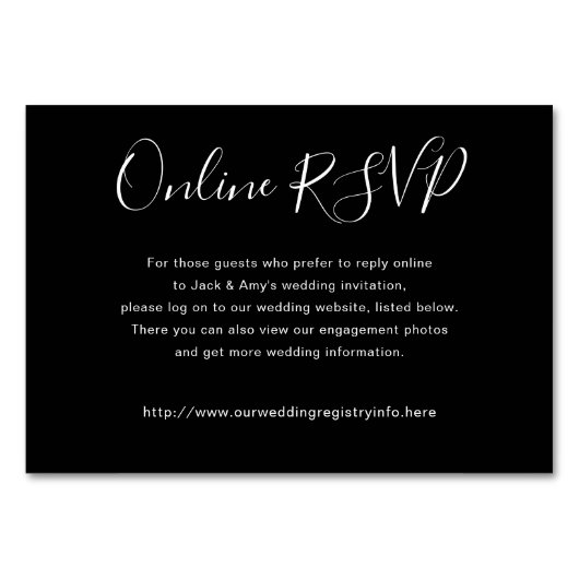 Online Website UAWG Wedding Enclosure Card Black Tischnummer (Vorderseite)