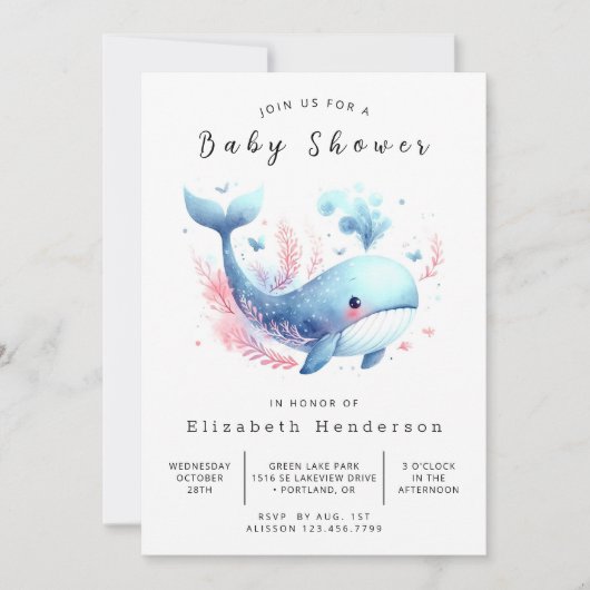 Online-Whale-Babydusche Einladung (Vorderseite)