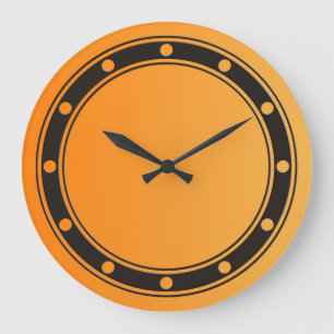 ONLY COLOR Gradienten Orange - Rings & Dots Black Große Wanduhr