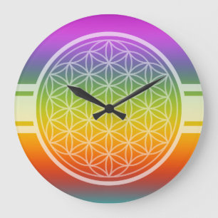 ONLY COLOR gradients multi color - Flower of Life Große Wanduhr