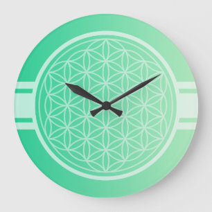 ONLY COLOR gradients ocean green - Flower of Life Große Wanduhr