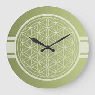 ONLY COLOR gradients olive green - Flower of Life Große Wanduhr