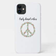 "Only Kind Vibes" Floral Peace Sign iPhone Case