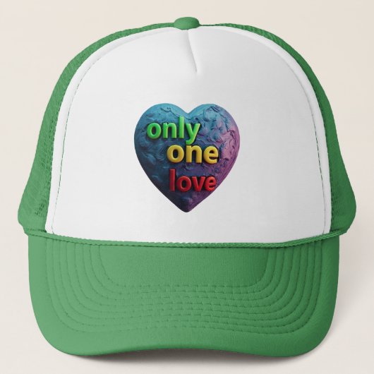 Only One Love – Reggae-Inspired Heart Art Truckerkappe (Vorderseite)