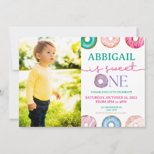 Ono Sweet Donut 1. Geburtstag Party Foto Einladung