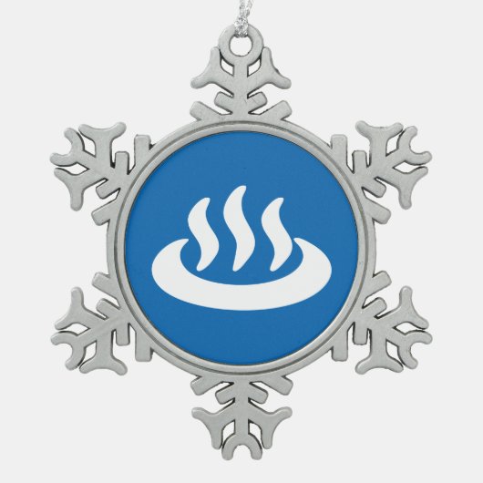 Onsen ♨ Hot Spring 温 japanisches Zeichen Schneeflocken Zinn-Ornament (Vorderseite)