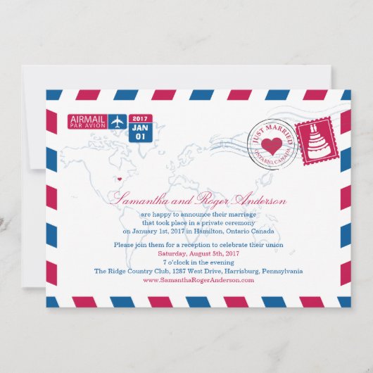 Ontario Canada Air Mail Post Wedding Reception Einladung (Vorderseite)