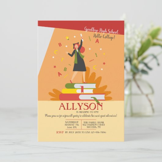 Onto Uni weg Party Einladung (Stehend Vorderseite)