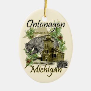 Ontonagon helle Leuchtturm-Michigan-Verzierung Keramikornament
