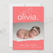 OnTrend CORAL Foto Torn Paper Birth Ankündigung (Vorderseite)