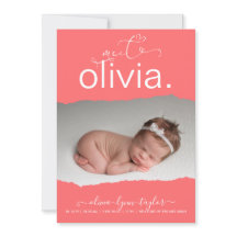 OnTrend CORAL Foto Torn Paper Birth Ankündigung