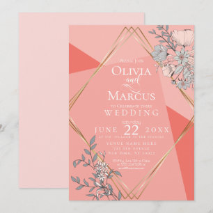 OnTrend Hochzeit Korallen Blumen Geometrisch Gold Einladung