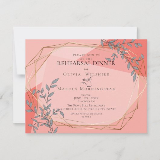 OnTrend Wedding Probe Coral Floral Gold Rahmen Einladung (Vorderseite)