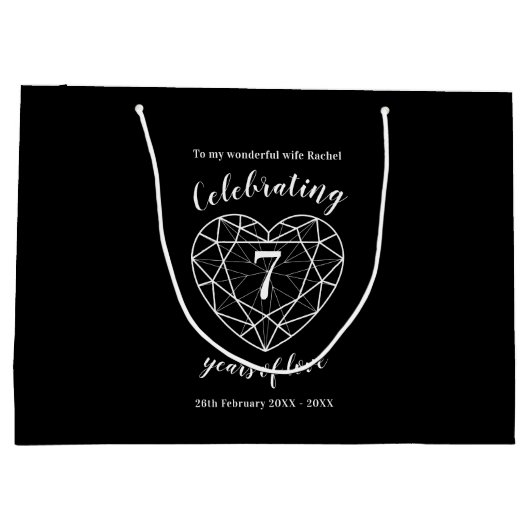 Onyx Black Anniversary 7 Jahre personalisiert Große Geschenktüte (Rückseite)