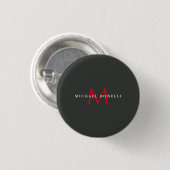 Onyx Black Red Monogram Modern Minimalistisch Button (Vorne & Hinten)