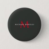 Onyx Black Red Monogram Modern Minimalistisch Button (Vorderseite)