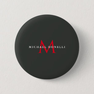 Onyx Black Red Monogram Modern Minimalistisch Button