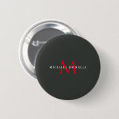 Onyx Black Red Monogram Modern Minimalistisch Button (Vorne & Hinten)