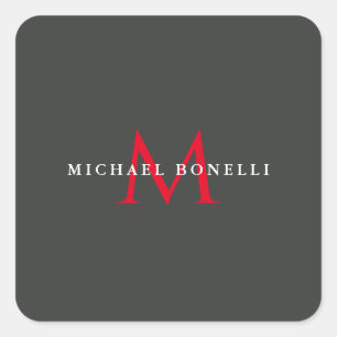 Onyx Black Red Monogram Modern Minimalistisch Quadratischer Aufkleber