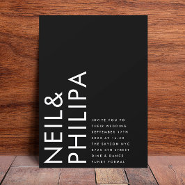 Onyx Black Ultra Modern Bold NAMES Simple Wedding Einladung