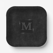Onyx Black Velvet | Chalkboard Grunge Monogram Pappteller (Vorderseite)