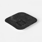 Onyx Black Velvet | Chalkboard Grunge Monogram Pappteller (Gewinkelt)