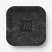 Onyx Black Velvet | Chalkboard Grunge Monogram Pappteller (Vorderseite)