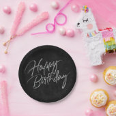 Onyx Black Velvet | Grunge Happy Birthday Script Pappteller (Party)