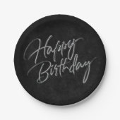 Onyx Black Velvet | Grunge Happy Birthday Script Pappteller (Vorderseite)