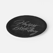 Onyx Black Velvet | Grunge Happy Birthday Script Pappteller (Schrägansicht)