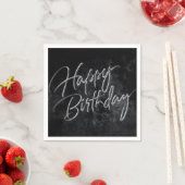 Onyx Black Velvet | Grunge Happy Birthday Script Serviette (Beispiel)