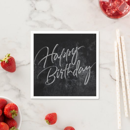 Onyx Black Velvet | Grunge Happy Birthday Script Serviette (Beispiel)