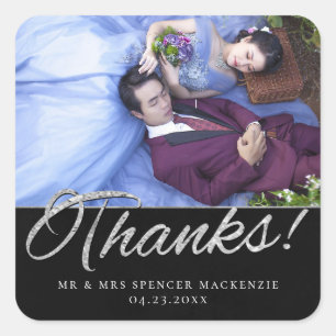 Onyx Black Velvet   Grunge Silver Danke Foto Quadratischer Aufkleber