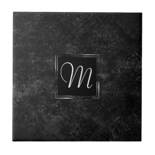 Onyx Black Velvet   Kreidetafel-Grunge-Monogramm Fliese